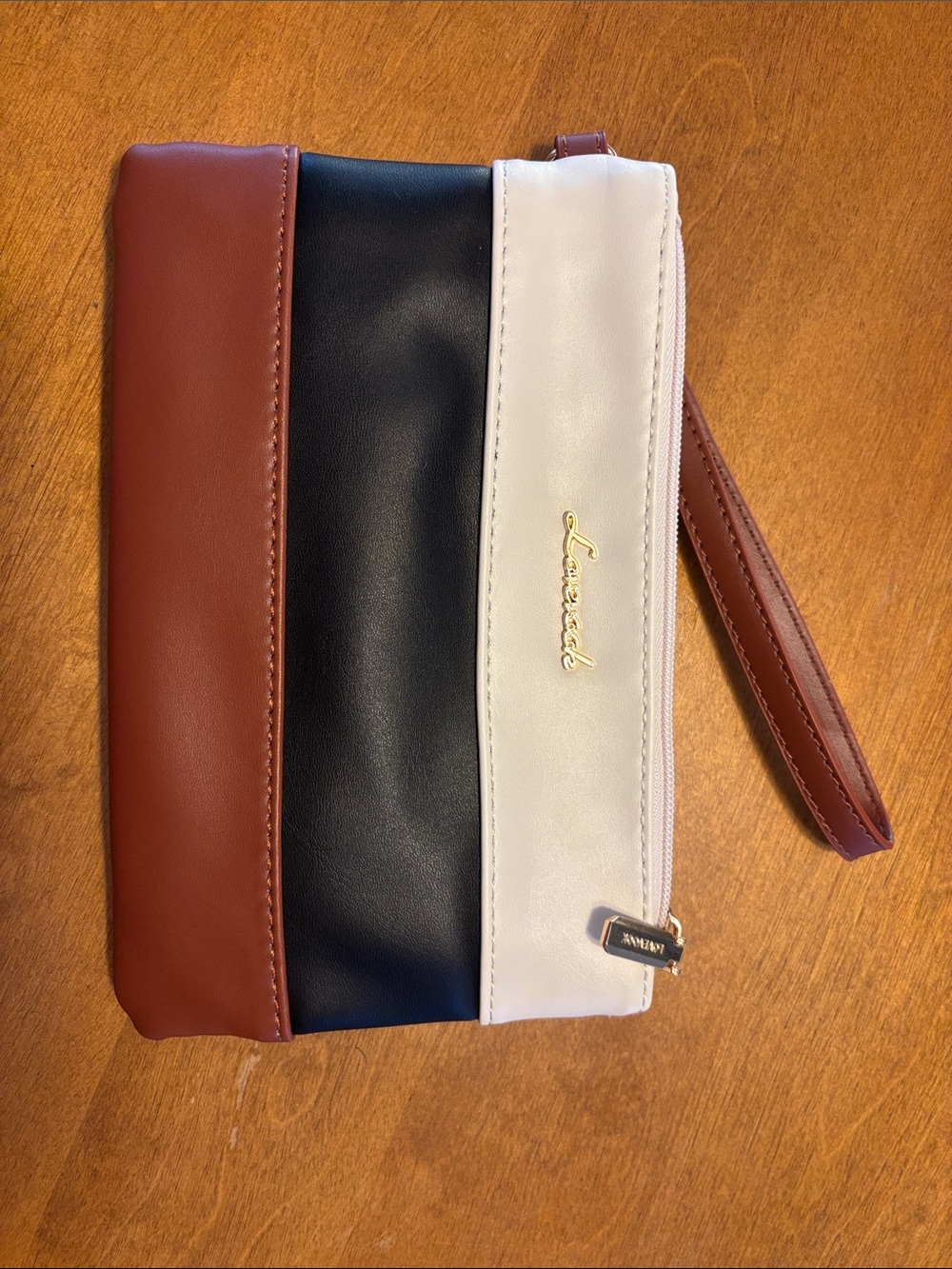 Tri-Color Wristlet Clutch - Brown, Black & White